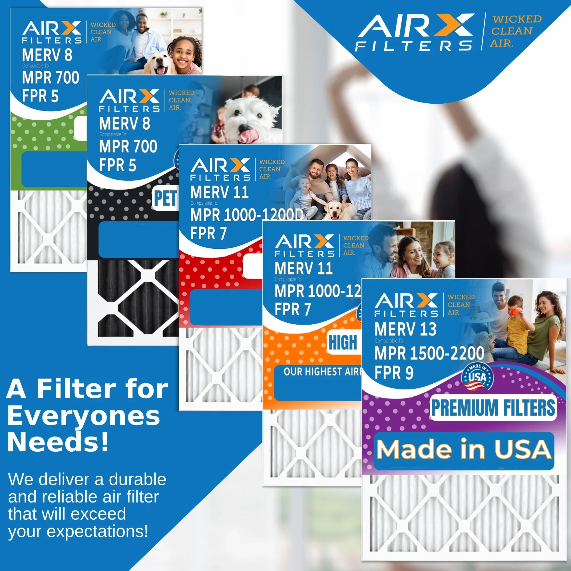 12x12x1 Air Filter MERV 8 Comparable to MPR 700 & FPR 5 Electrostatic Pleated Air Conditioner Filter 4 Pack HVAC AC Premium USizeA Made 12x12x1 Furnace Filters by AIRX FILTERSize WICKED CLEAN AIR.