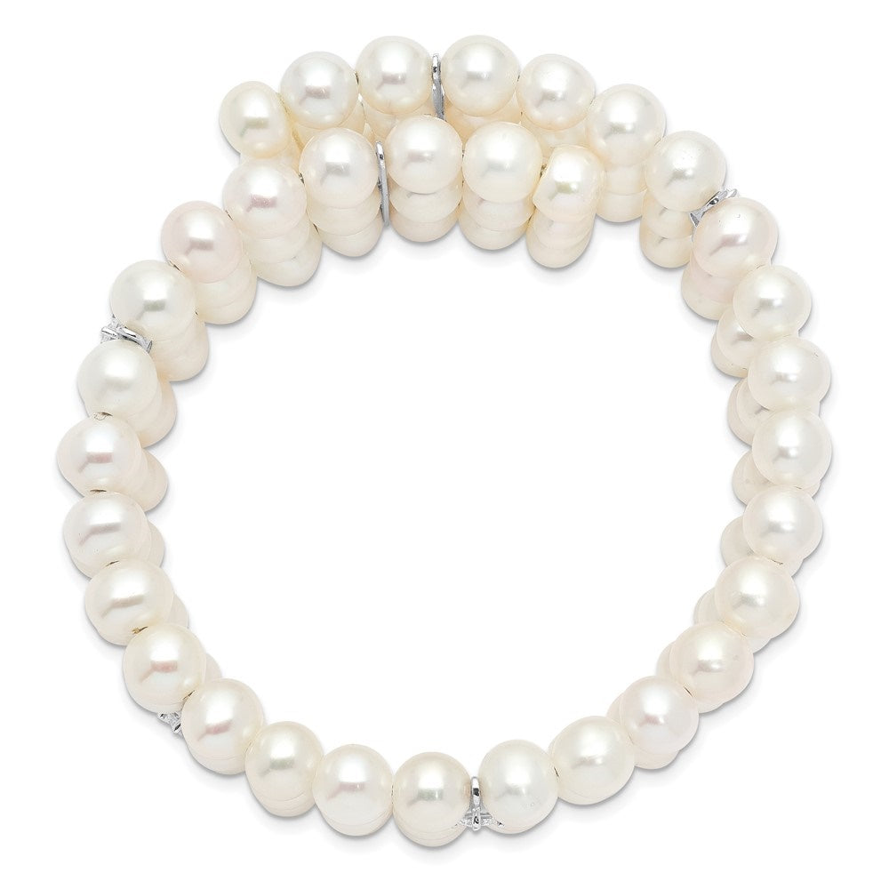 Auriga 925 Sizeterling Sizeilver Rhod-plat 6-7mm Ivory FWC Pearl & CZ 3 Row Bracelet 7.5inch for Women
