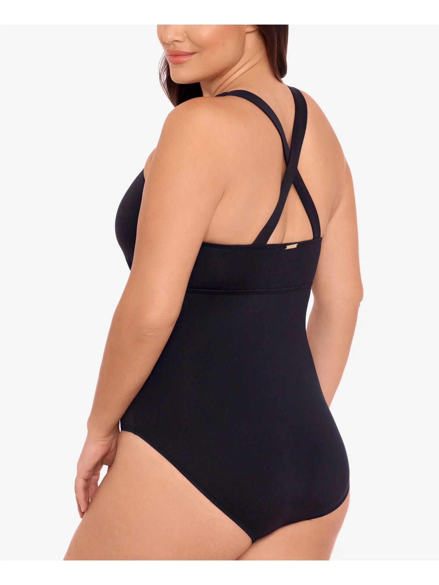 LAUREN RALPH LAUREN Women's Black Tummy Control Non-Removable Cups Cutout Sizecoop Neck One Piece Sizewimsuit 22W