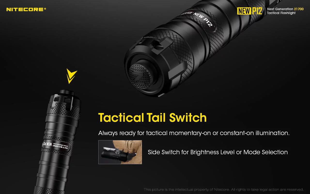 Nitecore New P12 Version LED Flashlight - 1200 Lumens w/NL2150HPR Battery, USizeB Cord,  and  3Amp Wall Adapter