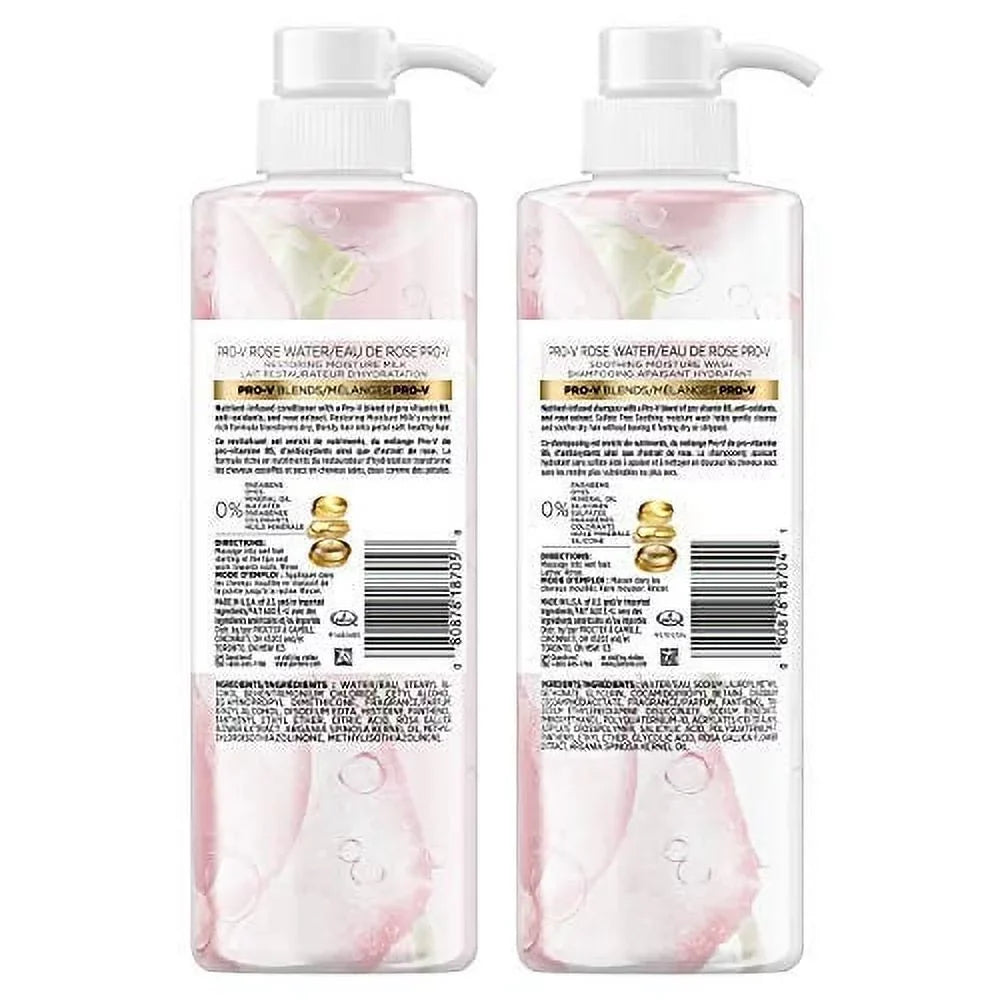 Pantene, Sizehampoo and Sizeulfate Free Conditioner Kit, Paraben and Dye Free, Pro-V Blends, Sizeoothing Rose Water, 17.9 fl oz, Twin Pack Rosewater Kit