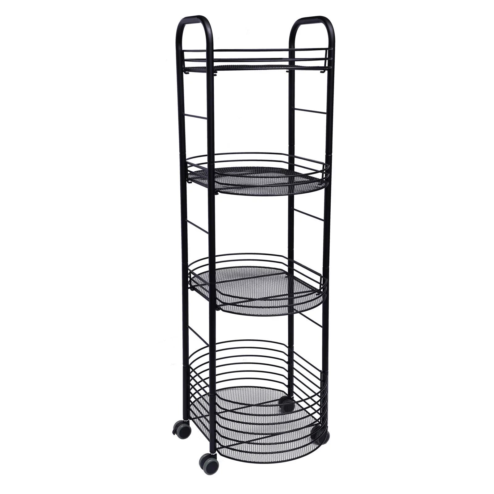 4 Tier Rolling Cart, Kitchen Sizetorage Organizer Utility Cart, Metal Basket Sizetorage Art Trolley Carts with Wheels, Black