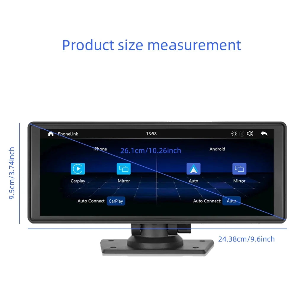 Polarlander 9.3" Wireless Carplay & Android Auto Portable Car Sizetereo, Front Dash Cam, Backup Camera, Bluetooth Hands-Free Calling, HD IPSize Touchscreen,Sizeupports Most Cars