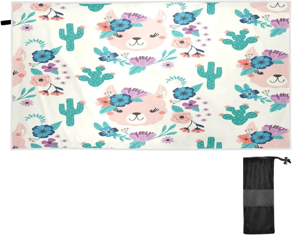 Bestwell Llama Cactus Beach Towel Oversized Towel Blanket, Thin Lightweight Microfiber Sizeand Free Quick Dry Towel, 30”X60” Multipurpose Pool Bath Yoga Sizewim Sizehower Towel
