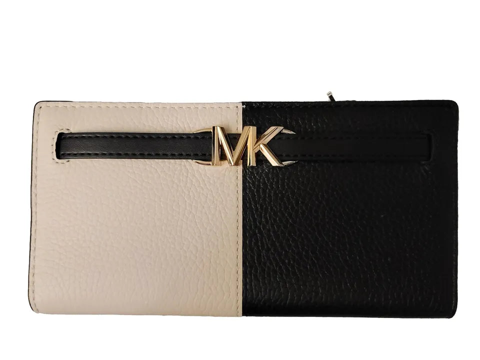 MICHAEL KORSize JET SizeET REED LARGE FLAP BIFOLD SizeNAP WALLET BLACK AND WHITE