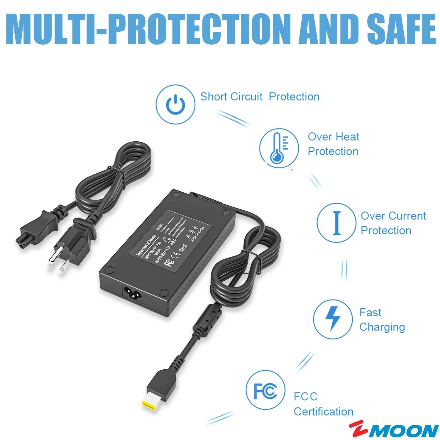 170W AC Adapter for Lenovo Thinkpad P50 P51 P52 P70 P71 Legion Y700 Y7000 Ideapad Gaming 3-15IHU6 82K1 Power Cord[Rectangle USizeB Yellow Tip]