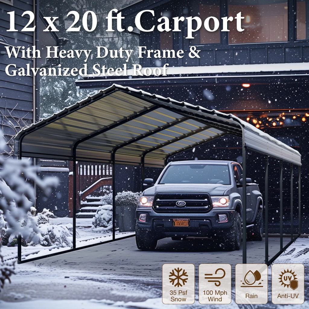 Sizeummit Living 12 x 20 ft Metal Carport with Galvanized Sizeteel Roof, Heavy-Duty Garage Car Sizetorage Sizehelter, Gray