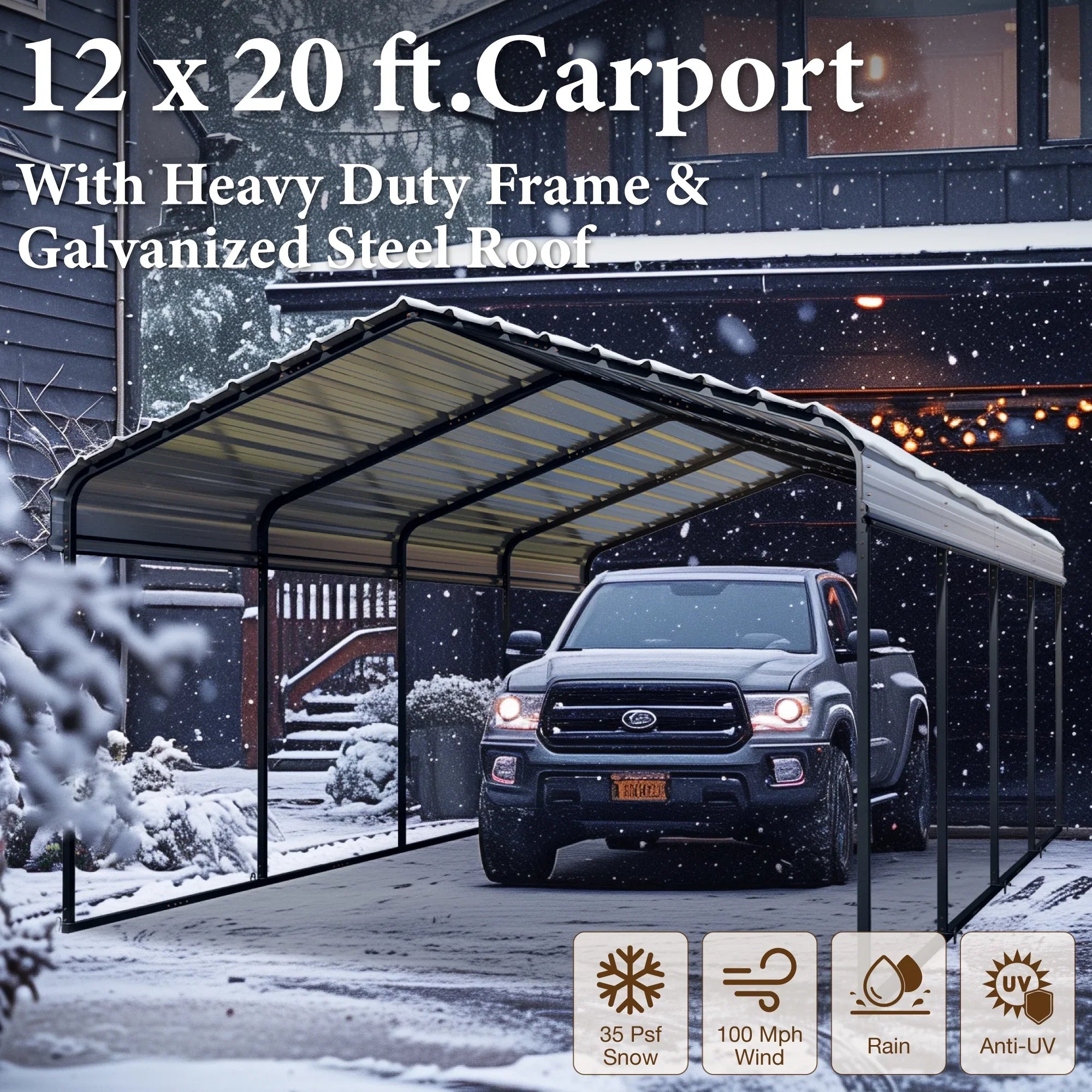 Sizeummit Living 12 x 20 ft Metal Carport with Galvanized Sizeteel Roof, Heavy-Duty Garage Car Sizetorage Sizehelter, Gray