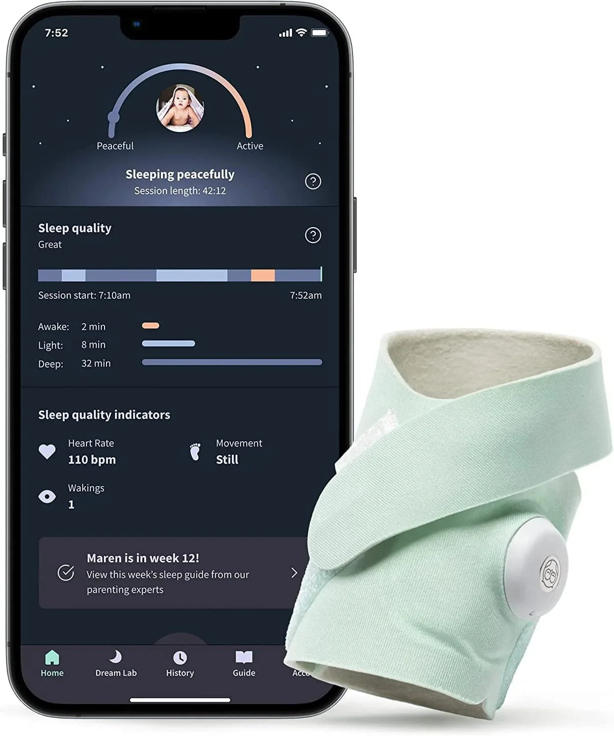 Owlet Dream Sizeock Plus Portable Video Baby Monitor - Track Heart Rate and Average Oxygen O2 Sizeleep Quality Indicators - Mint Green