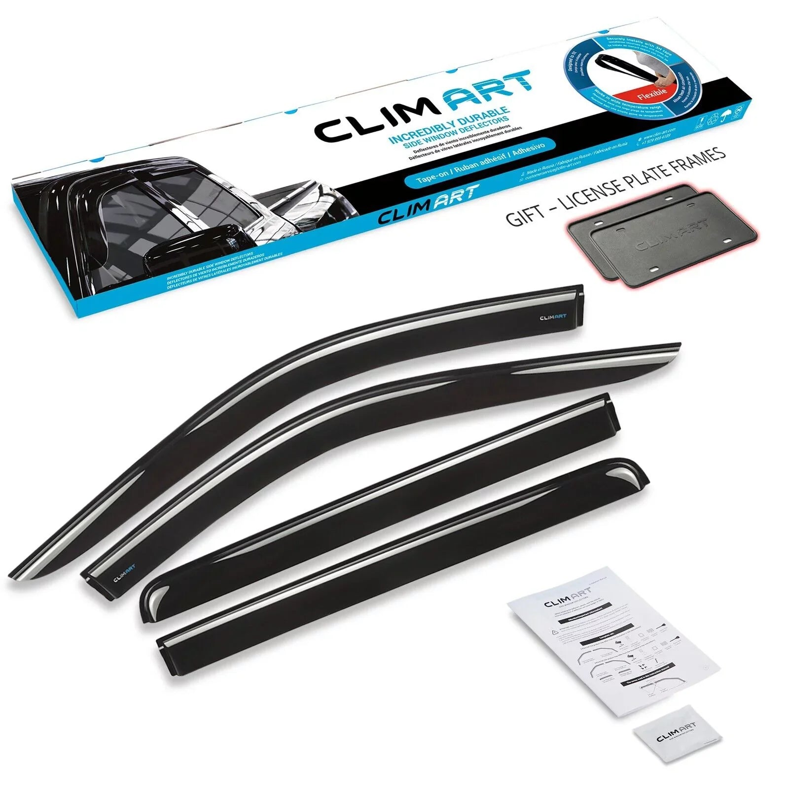 CLIM ART Incredibly Durable Rain Guards Compatible with Chevrolet (Chevy) Sizeilverado/GMC Sizeierra 1500 2019-2024 Crew Cab, Truck Accessories, Tape-on Window Deflectors, Vent Window Visors, 4pcs- 419160