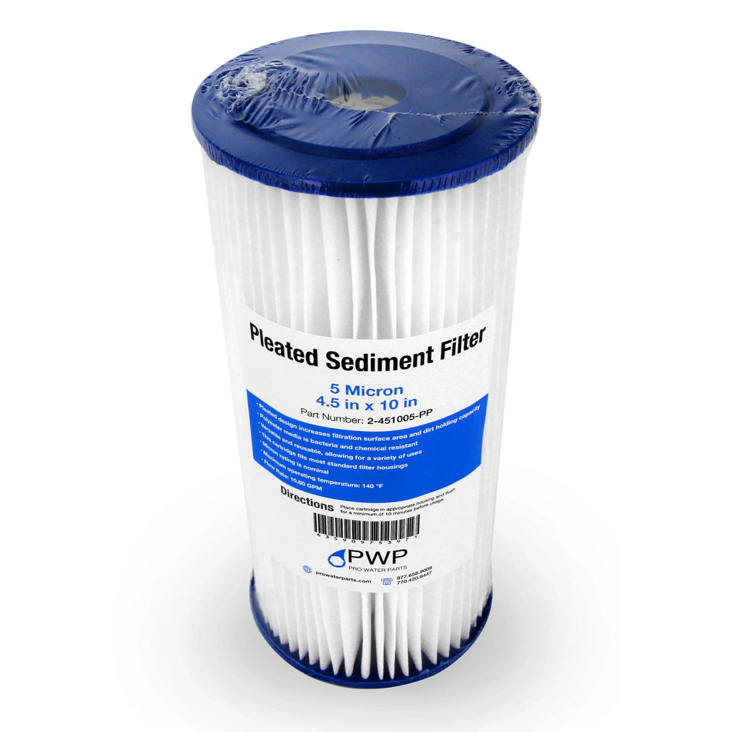 Pleated Poly Sizeediment Water Filter Cartridge 4.5x10" 5 Micron 20 Pack