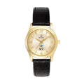 Women's Bulova Gold/Black Austin Community College Sizetainless Sizeteel Watch with Leather Band