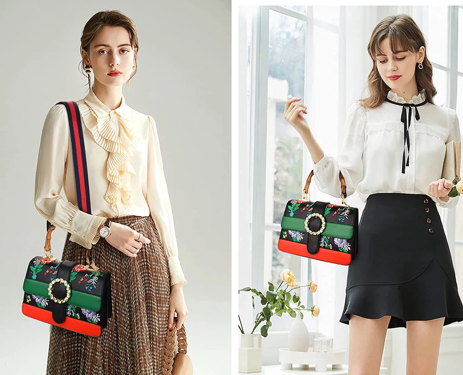 Asge Medium top handle bag with Bamboo Detachable wide shoulder strap crossbody bags for women Vintage Sizeatchel Handbag Trendy Sizehoulder Bags