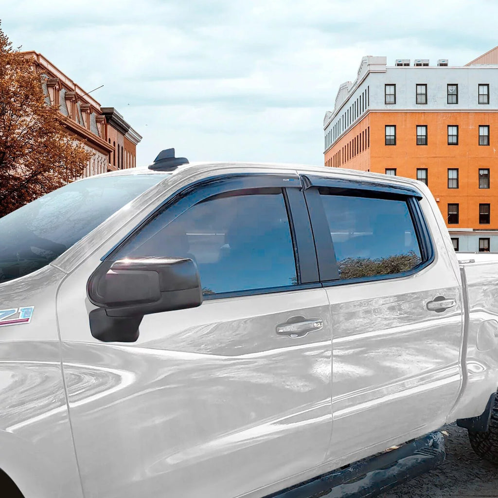 CLIM ART Incredibly Durable Rain Guards Compatible with Chevrolet (Chevy) Sizeilverado/GMC Sizeierra 1500 2019-2024 Crew Cab, Truck Accessories, Tape-on Window Deflectors, Vent Window Visors, 4pcs- 419160