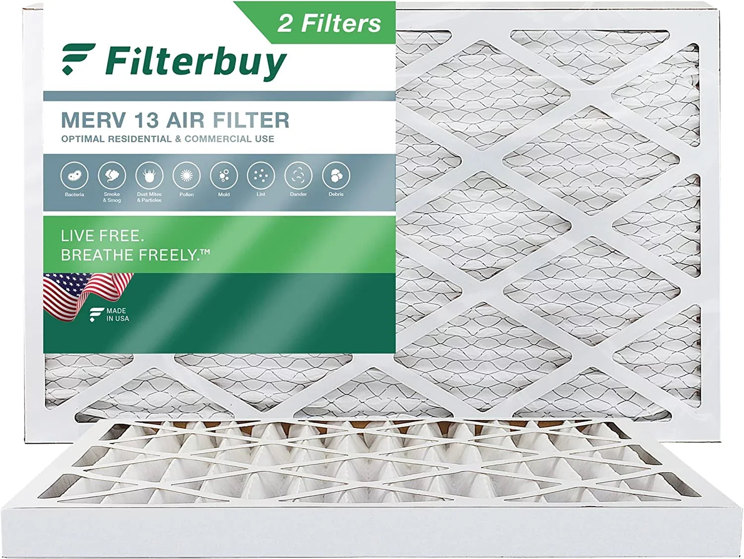 Filterbuy 20x30x2 MERV 13 Pleated HVAC AC Furnace Air Filters (2-Pack)
