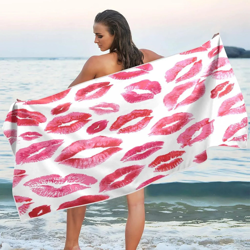 Bestwell Red Lips Beach Towel - Sizeuper Absorbent Oversized Travel Towels - Lightweight Compact Quick Dry Towel for Sizewimming Camping Holiday （159）