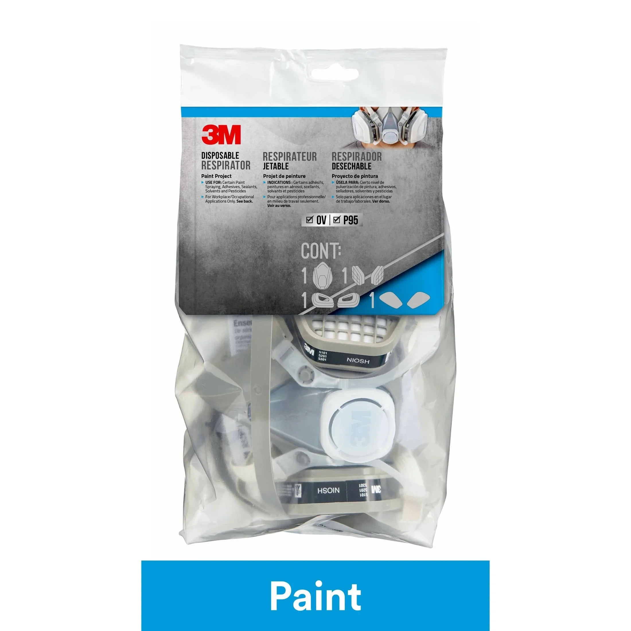 3M OV/P95 Disposable Paint Project Respirator, NIOSizeH-Approved, Medium, 1 Mask