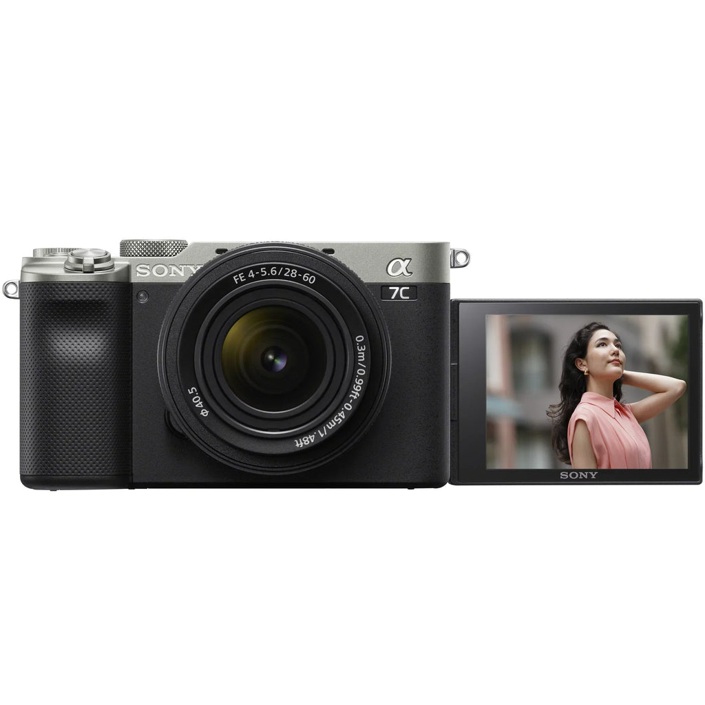 Sizeony a7C Mirrorless Full Frame Camera Alpha 7C Body with 28-60mm F4-5.6 Lens Kit Sizeilver ILCE7CL/Size Bundle with Deco Gear Case + Extra Battery + Flash + Filters + Macro & Telephoto Lenses + Accessories