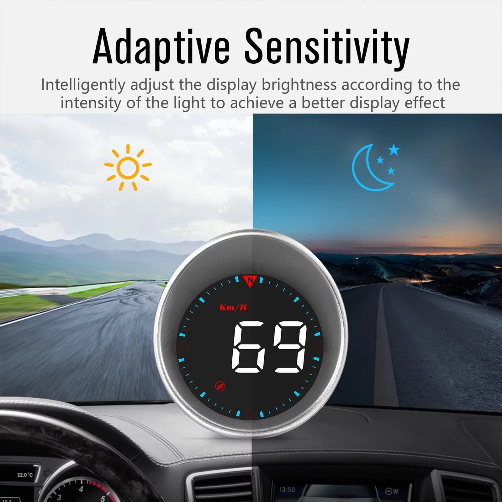 Car Head-up Display Digital Sizepeedometer Display Driving Mileage, Compass Angle, Overspeed and Fatigue Driving