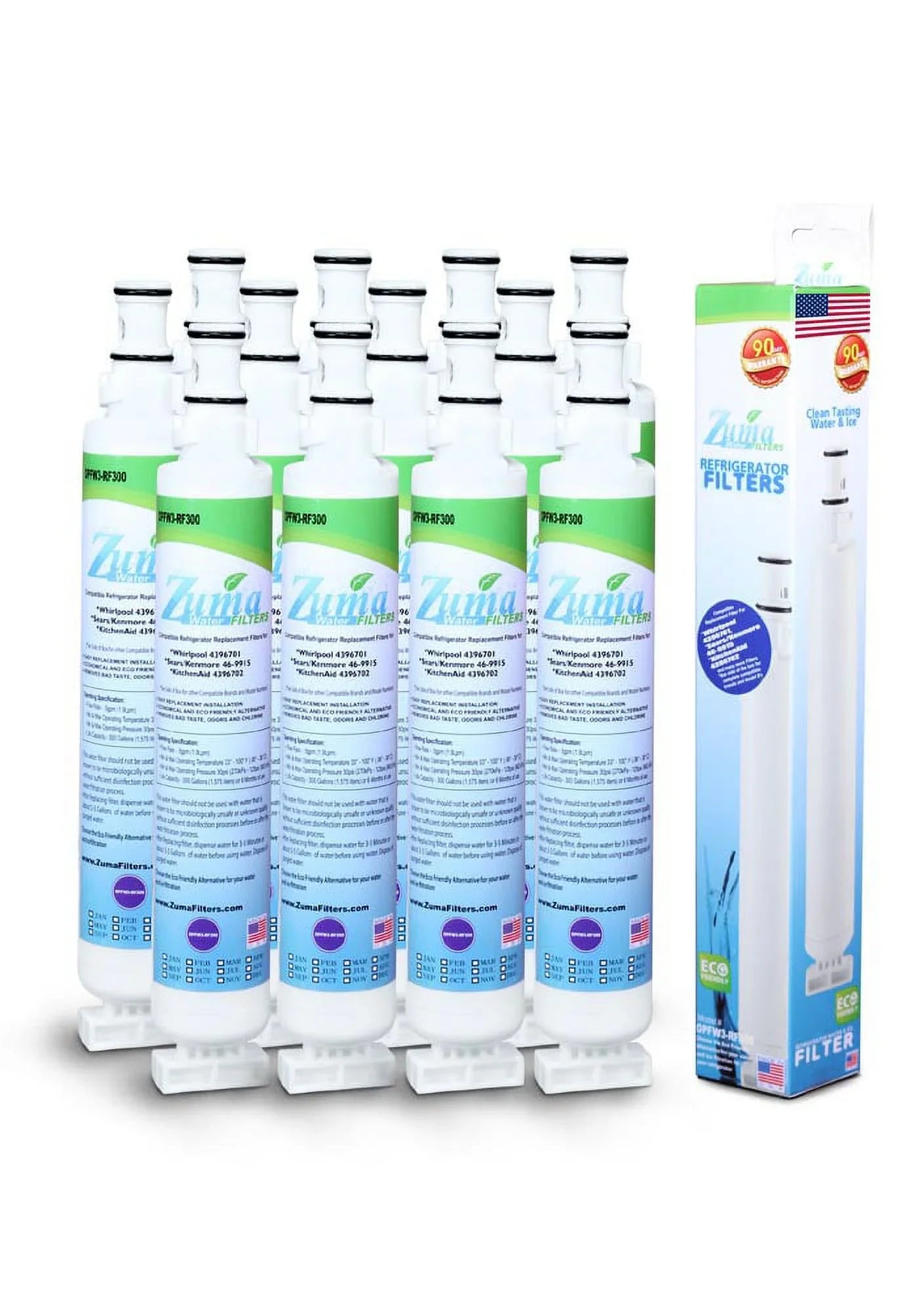 ZUMA Brand , Water and Ice Filter , Model # OPFW3-RF300 , Compatible with Whirlpool® RWF1021 - 12 Pack - Made in U.Size.A.