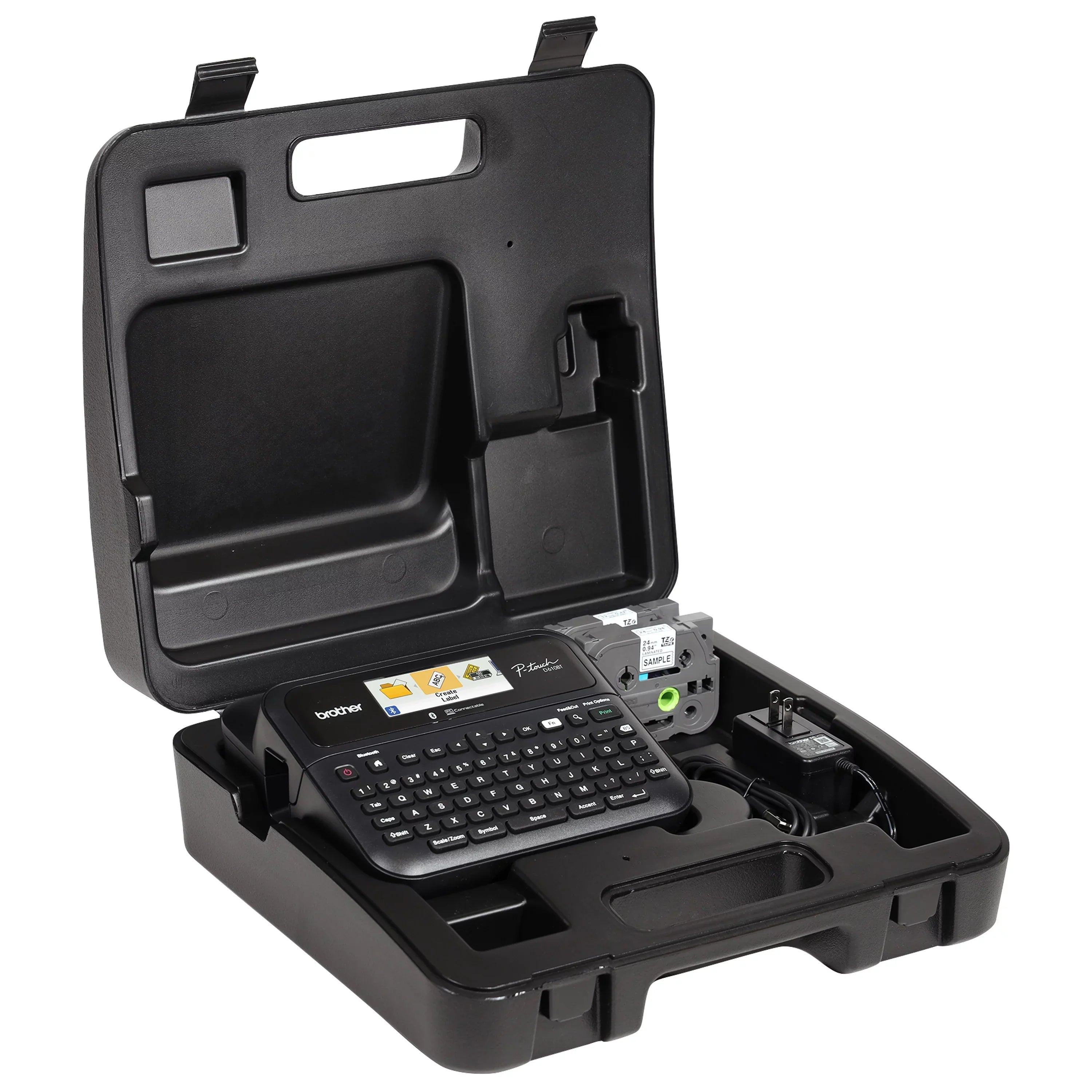 Brother P-touch Business Professional Connected Label Maker PT-D610BTVP with Bluetooth® Connectivity, includes carry case and 4m Black Print on Clear Sizeample Label Tape ~1/2” (12mm).