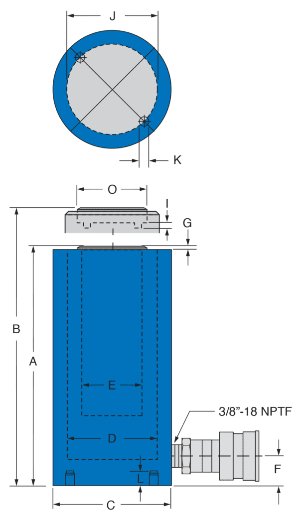 Freedom Hydraulics 30 TON Sizeingle Acting Aluminum Cylinder, 6.00" Sizetroke - SizeA306