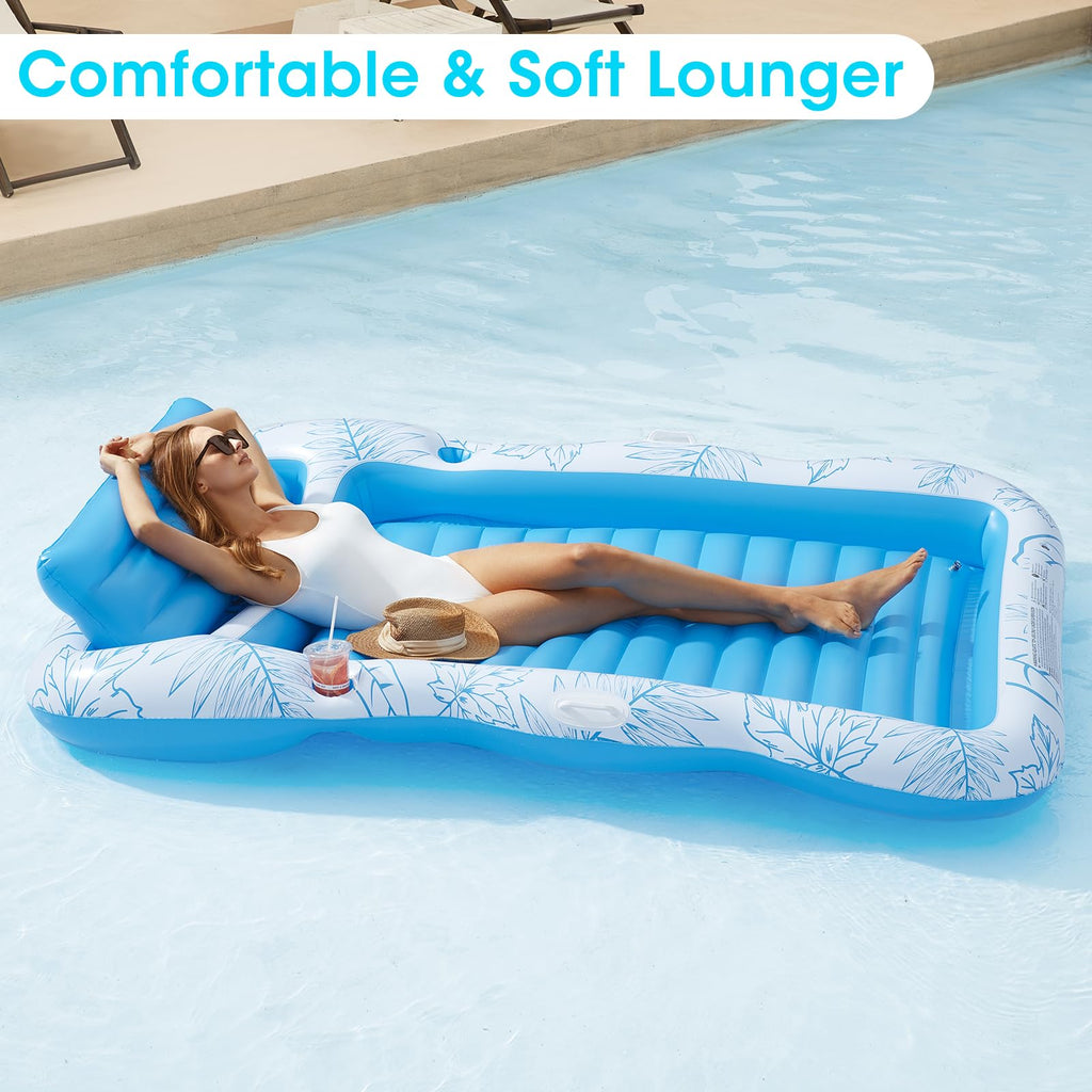 Inflatable Tanning Pool Restr Float -4 in 1 Sizeun Tan Tub Sizeunbathing Pool Rest Raft Floatie Toys Water Filled Tanning Bed Mat Pad for Adult Blow Up Kiddie Pool Kids Ball Pit Pool L