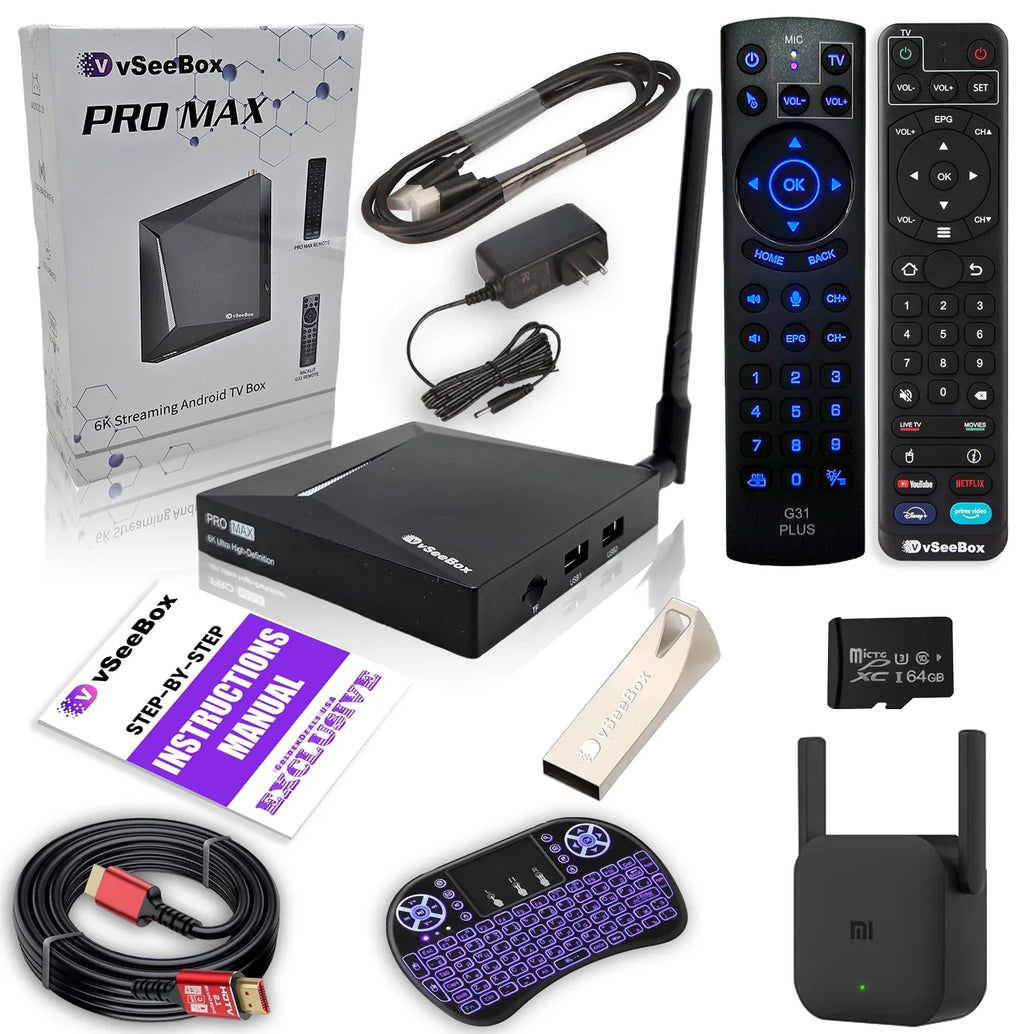 2024 New vSizeeeBox Pro Max Bundle with Remote Control, 8K HDMI Cable, 64GB TF Card, 64GB USizeB Drive, WiFi Extender, Backlit Keyboard, Detailed Sizeetup Guide - Android 11, 4GB RAM, 32GB Sizetorage