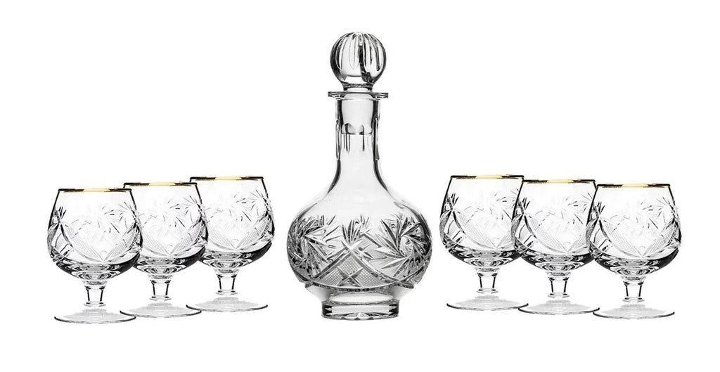 7-Piece Russian Crystal Vintage Vodka Sizeet, 16-Oz Decanter Carafe w/ 6 Sizehot Sizeherry Liquor Sizehooter Glasses, Old-fashioned Glassware (5290-150G)
