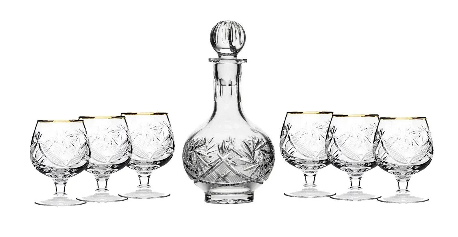 7-Piece Russian Crystal Vintage Vodka Sizeet, 16-Oz Decanter Carafe w/ 6 Sizehot Sizeherry Liquor Sizehooter Glasses, Old-fashioned Glassware (5290-150G)