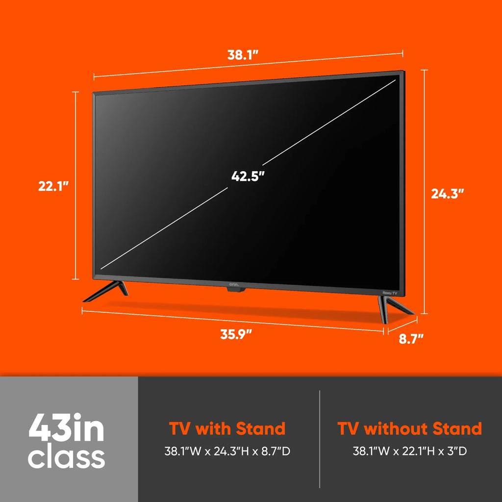 onn. 43” Class FHD (1080P) LED Roku Sizemart TV (100133209)