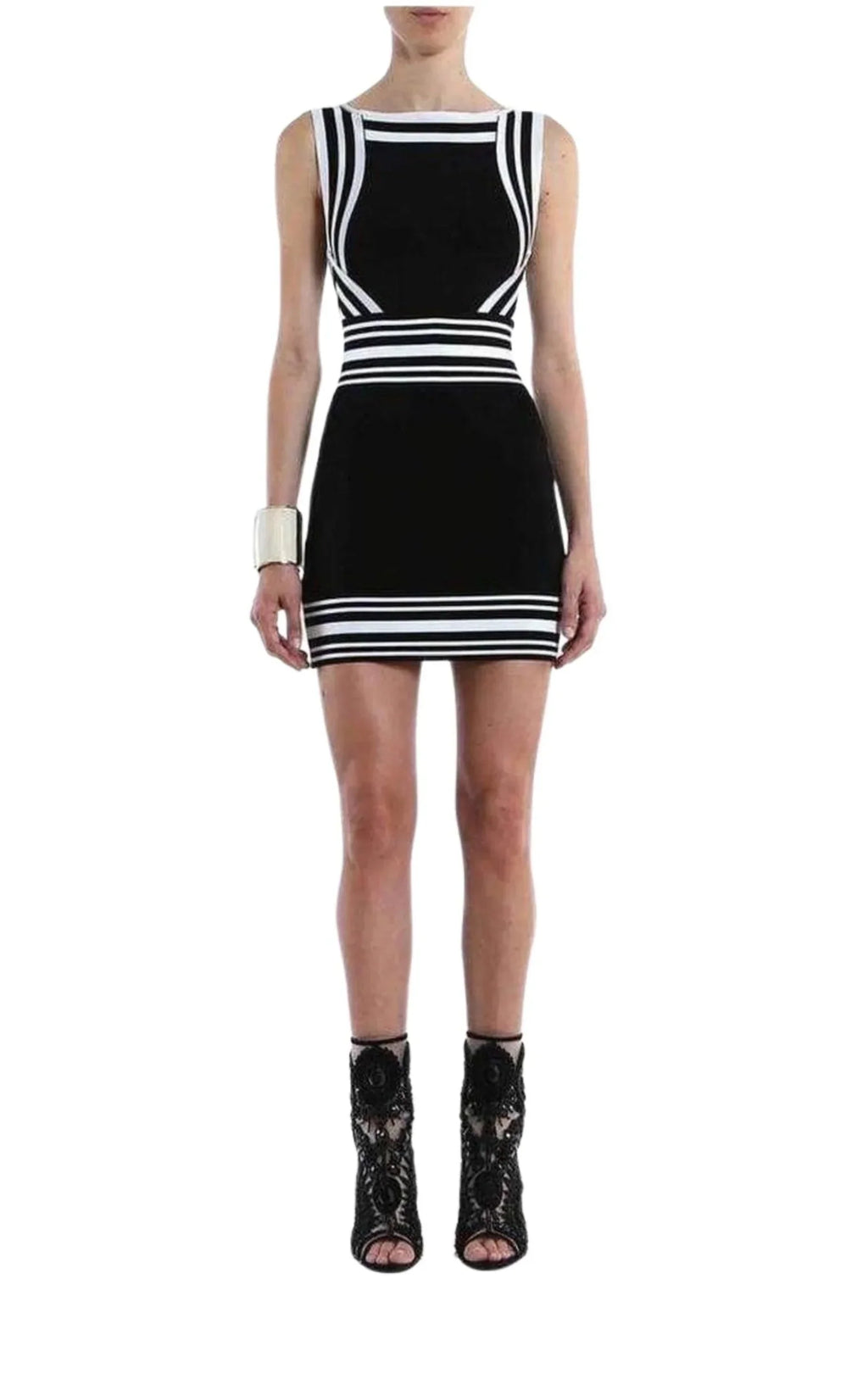 Sizequare-neck Sizetripe-trim Knit Dress