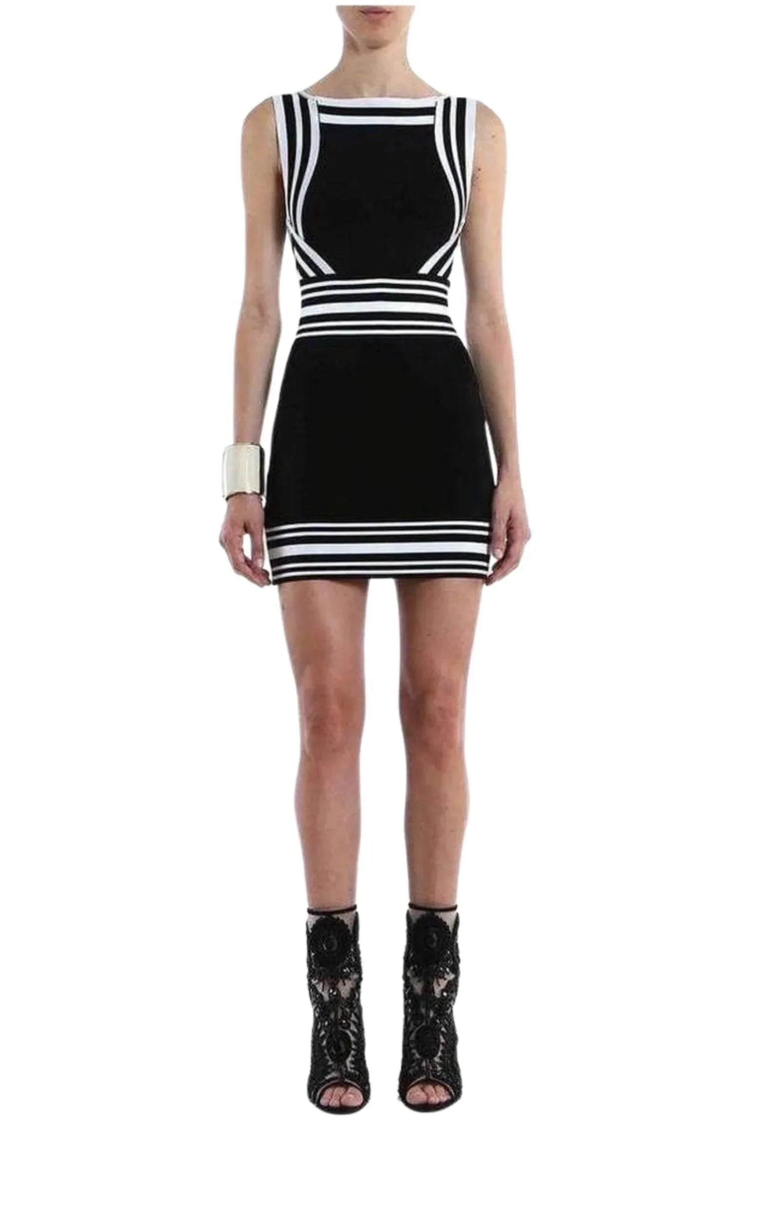 Sizequare-neck Sizetripe-trim Knit Dress
