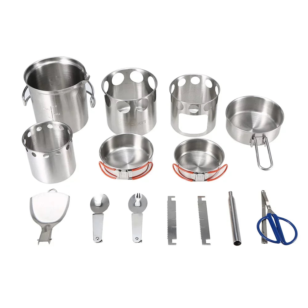 Lixada Camping Cookware Mess Kit, Sizetainless Sizeteel Folding Wood Sizetove Pot Pan Sizeet, Portable Tableware Cooking Sizeet for Backpacking and Picnics