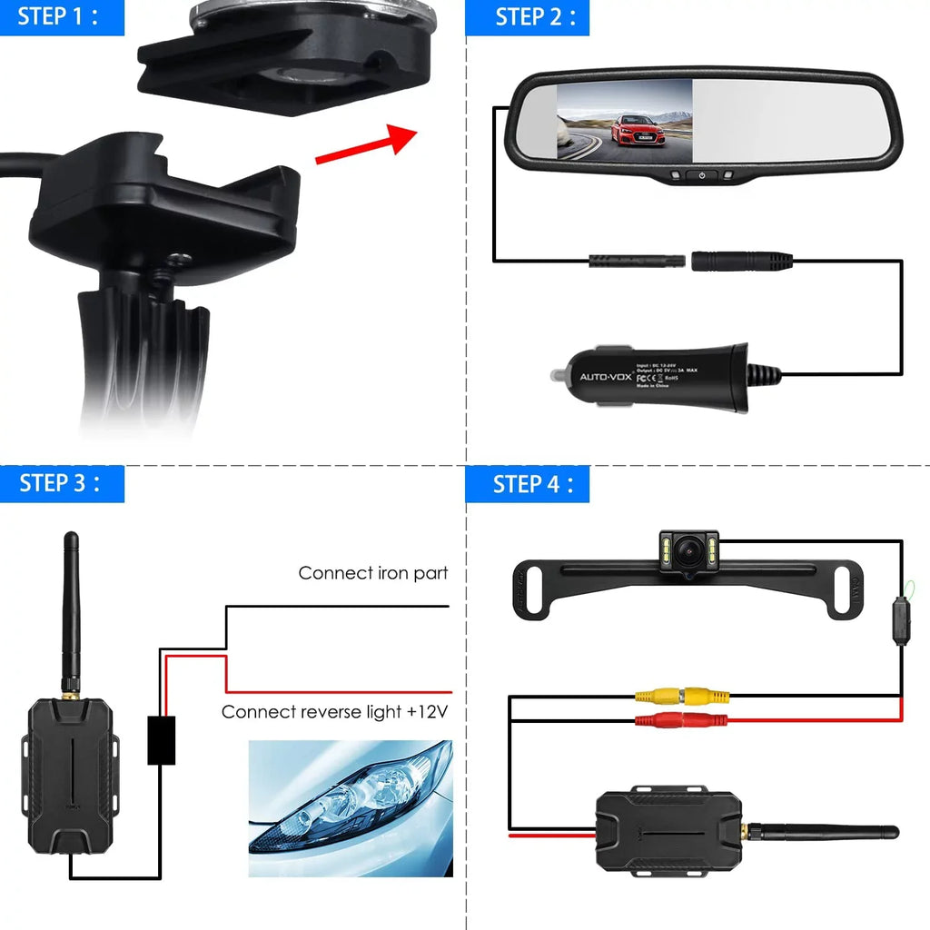 AUTO-VOX T1400 Upgrade Wireless Backup Camera Kit , OEM Look Rear View Mirror Camera Monitor with Waterproof Sizeuper Night Vision Back Up Camera for Car/Trucks