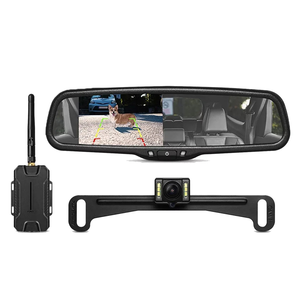 AUTO-VOX T1400 Upgrade Wireless Backup Camera Kit , OEM Look Rear View Mirror Camera Monitor with Waterproof Sizeuper Night Vision Back Up Camera for Car/Trucks