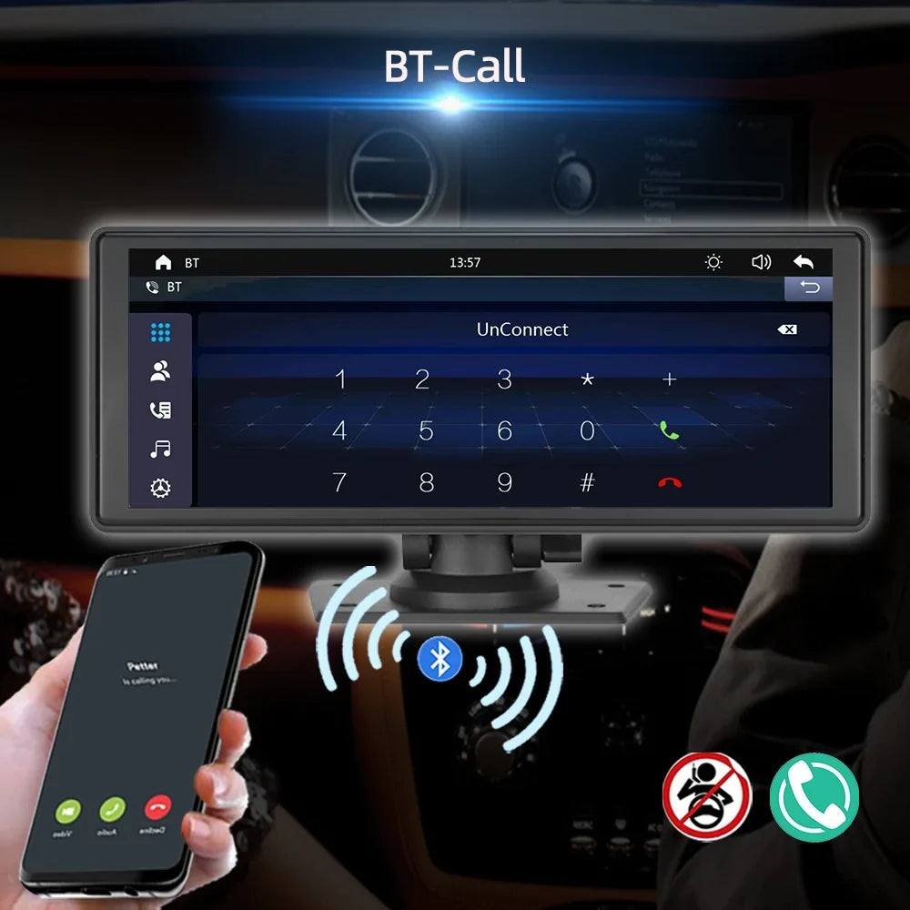 Polarlander 9.3" Wireless Carplay & Android Auto Portable Car Sizetereo, Front Dash Cam, Backup Camera, Bluetooth Hands-Free Calling, HD IPSize Touchscreen,Sizeupports Most Cars