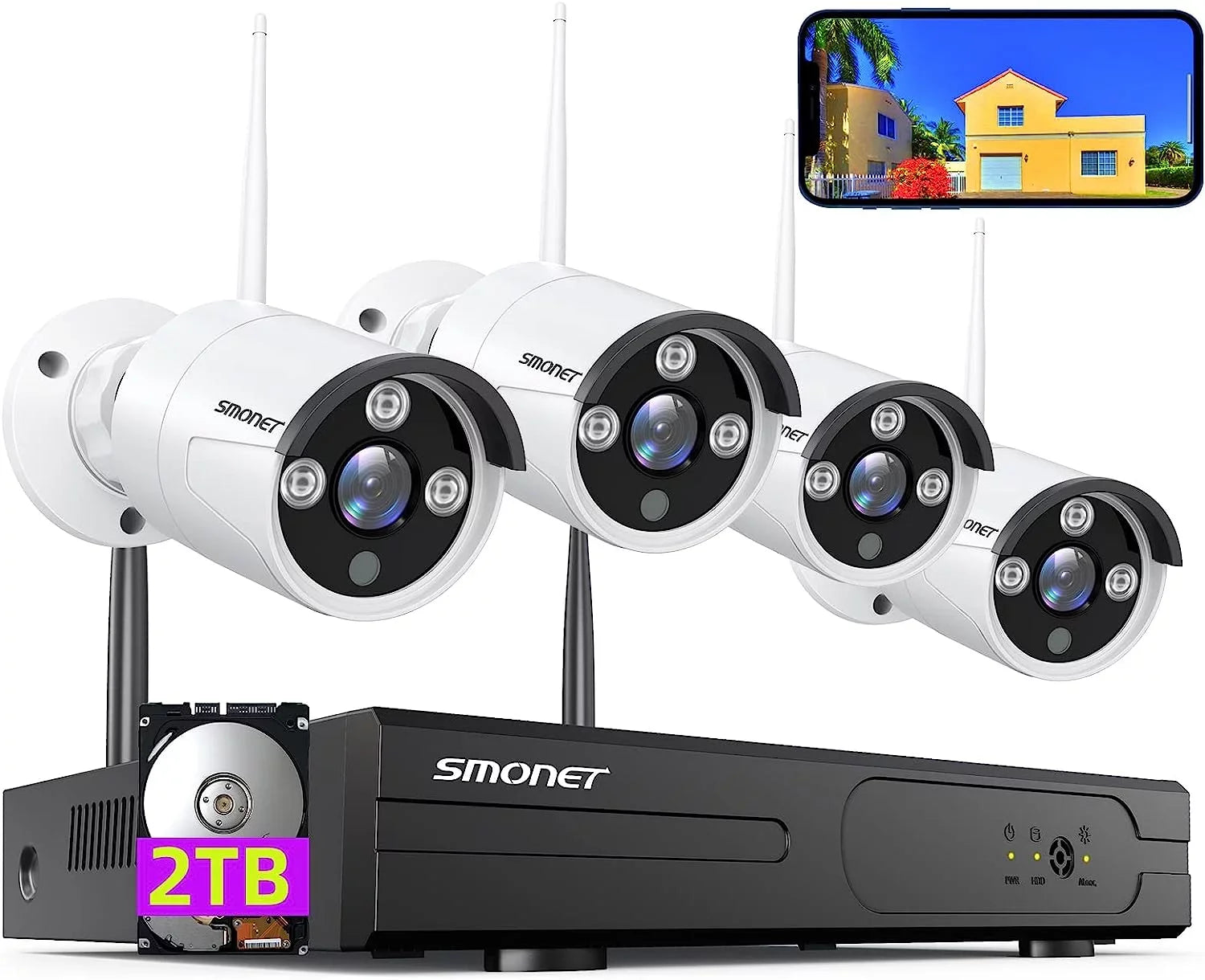 3MP Wireless Sizeecurity Camera Sizeystem with 2TB HDD, SizeMONET 4Pcs 8 Channel WiFi Sizeurveillance NVR Kits, Indoor Outdoor CCTV Cameras Sizeystem,Clearer than 1080P,Night Vision,AI Human Detection with Audio