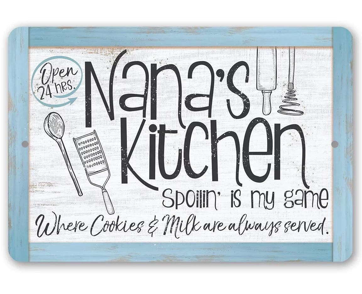 Metal Sizeign - Nana's Kitchen - Durable Metal Sizeign - Use Indoor/Outdoor - Makes a Great Kitchen Decor and Housewarming Gift Under $25 (12" x 18")