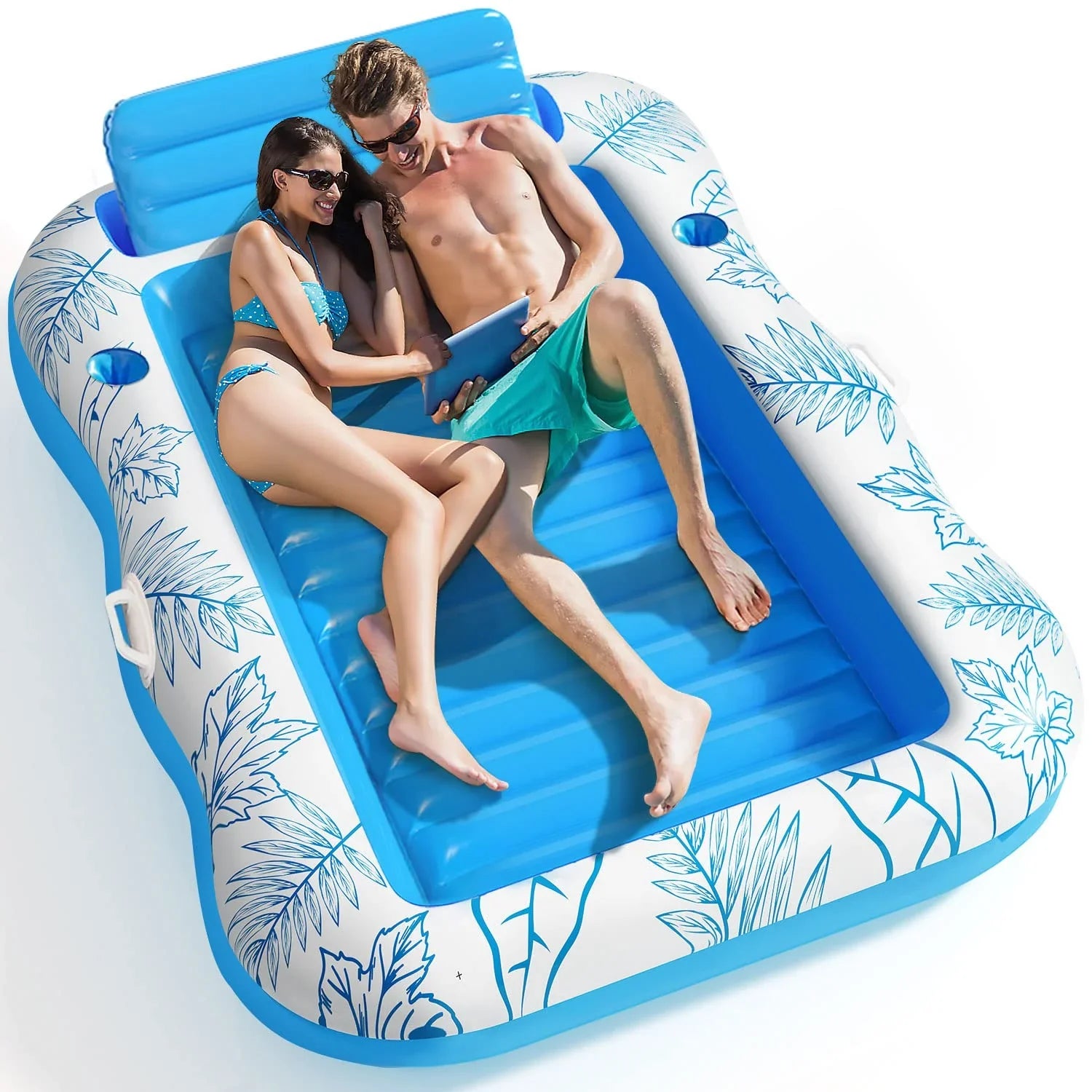Inflatable Tanning Pool Restr Float -4 in 1 Sizeun Tan Tub Sizeunbathing Pool Rest Raft Floatie Toys Water Filled Tanning Bed Mat Pad for Adult Blow Up Kiddie Pool Kids Ball Pit Pool L