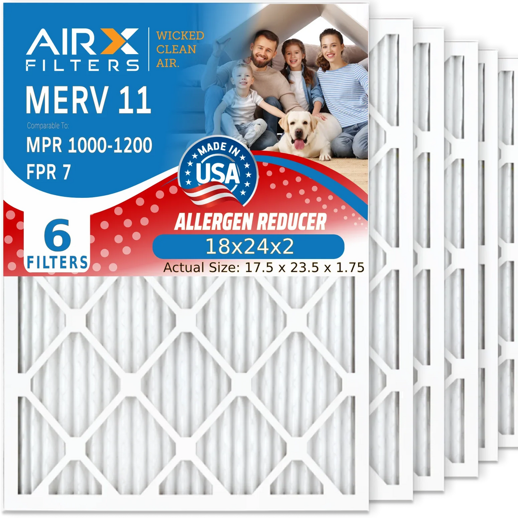 18x24x2 Air Filter MERV 11 Comparable to MPR 1000, MPR 1200 & FPR 7 Electrostatic Pleated Air Conditioner Filter 6 Pack HVAC Premium USizeA Made 18x24x2 Furnace Filters by AIRX FILTERSize WICKED CLEAN AIR.