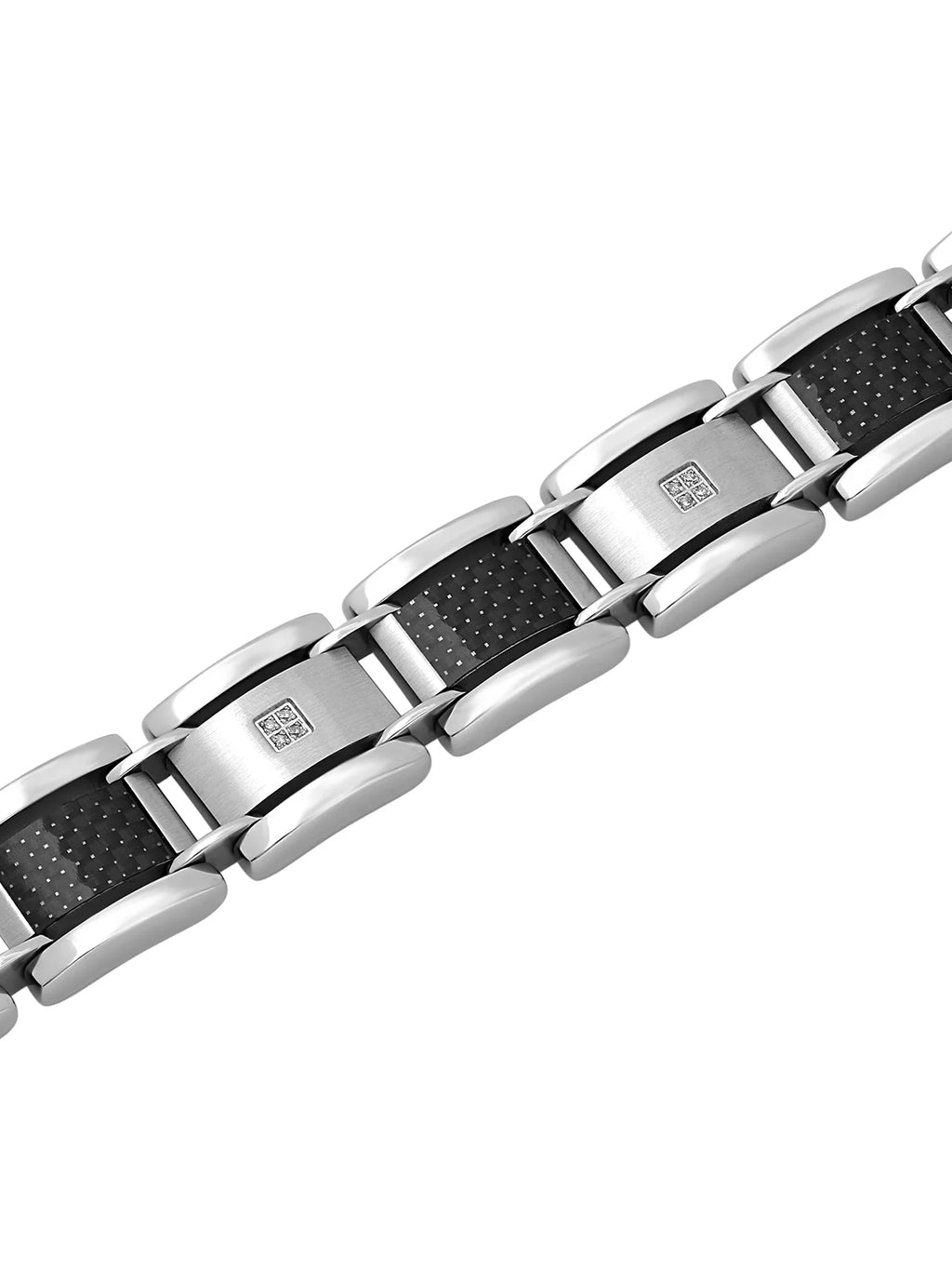 Men's Diamond Accent Sizetainless Sizeteel and Black Carbon Fiber Bracelet, 9"