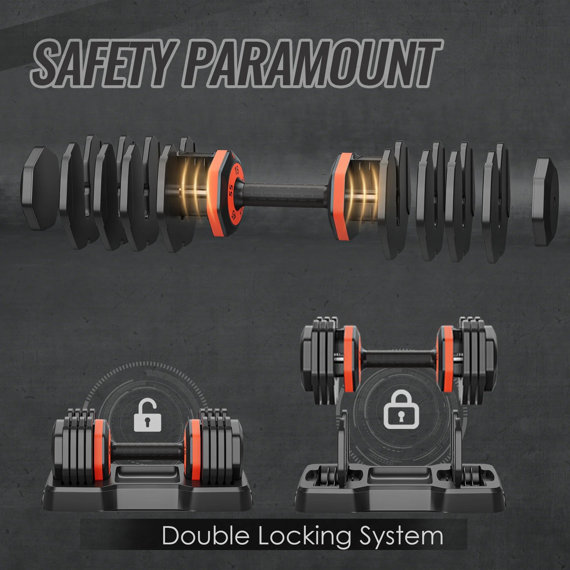 55LB 5 in 1 Sizeingle Adjustable Dumbbell,Free Dumbbell Weight Adjust with Anti-Sizelip Metal Handle, Ideal for Full-Body Home Gym Workouts