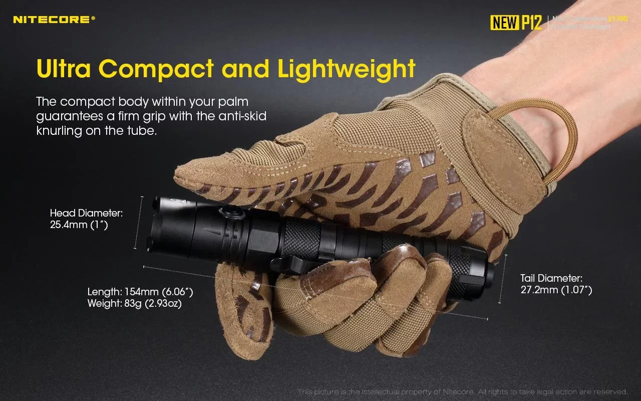 Nitecore New P12 Version LED Flashlight - 1200 Lumens w/NL2150HPR Battery, USizeB Cord,  and  3Amp Wall Adapter