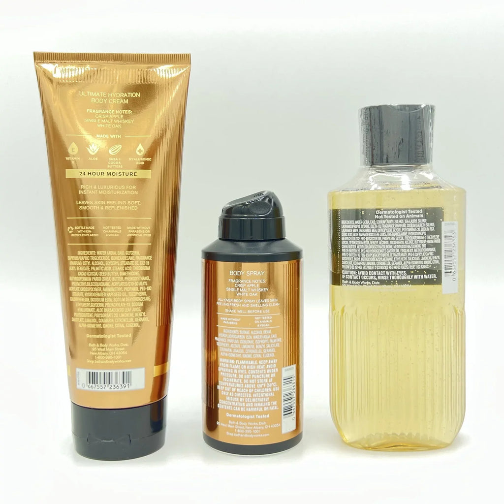 Bath and Body Works Whiskey Reserve Men's Body Cream, Body Sizepray and Sizehower Gel 3-Piece Bundle