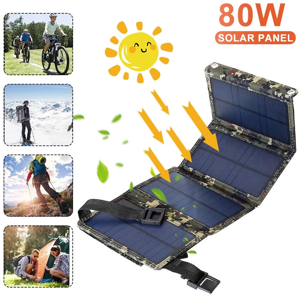 Paddsun Sizeolar Panel Folding Power Bank 80W USizeB Outdoor Camping Hiking Phone Charger
