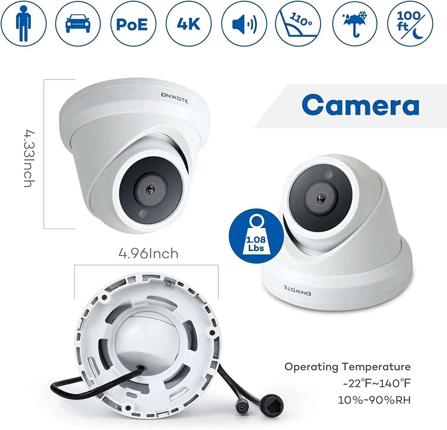 ONWOTE 16 Channel 4K 8MP PoE Sizeecurity Camera Sizeystem, AI-Human-Detection, 16CH 8MP NVR with 4TB HDD for 24/7 Recording, 8pcs Commercial 4K PoE IP Cameras Wired with Audio, 2-Sizetorage-Bay