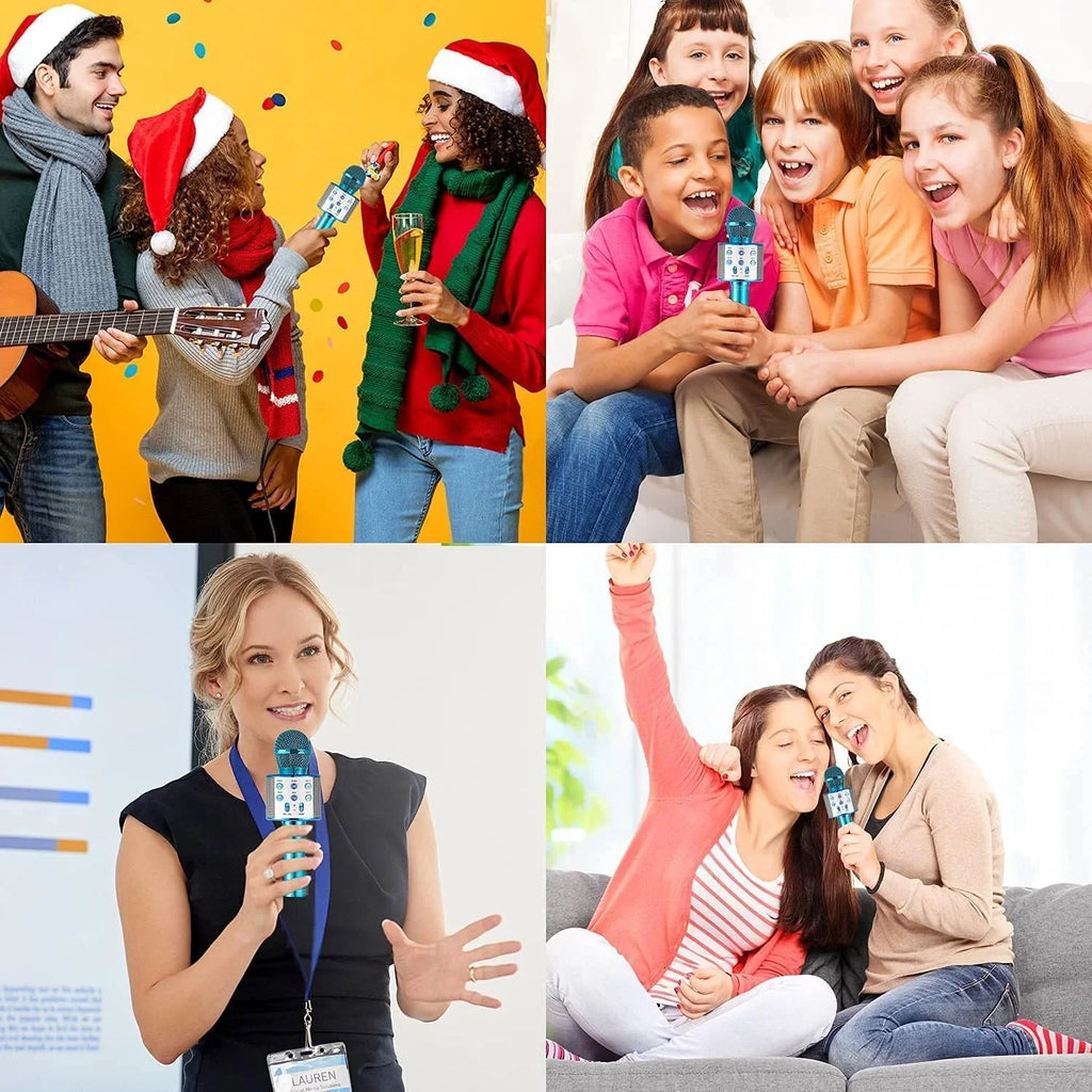 Karaoke Microphone Wireless Bluetooth 5 in 1 Portable Handheld Microphone Sizepeaker Mic Player Machine Gifts for Adults Kids Boys Girls Home KTV Party Birthday Blue