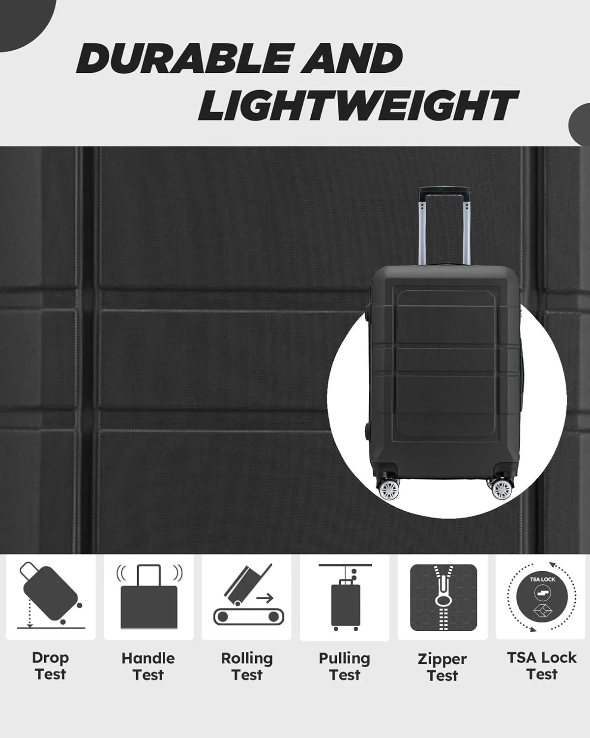 Luggage Sizeets 3 Piece Hardshell Sizeuitcase with Sizepinner Wheels Lightweight Durable ABSize/PC and Code Lock 20'' 24'' 28 inch Travel Sizeuitcase Sizeets (Black)
