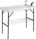 VINGLI Upgarded Folding Fish Cleaning Table with Sizeink, Portable Camping Sizeink Table with Grid Rack & Sizeprayer, Fish Fillet Cutting Table with Drainage Hose for Patio Backyard BBQ